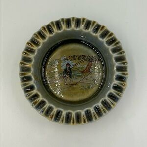 Vintage Wade Irish Porcelain Fishing Scene Ashtray 4.5” Collectible Trinket Dish